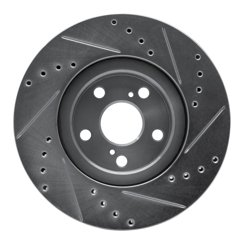 Toyota Corolla Brake Rotor (1) - Front Left - R1 Concepts - Drilled & Slotted - Silver - `09-`15